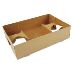 Four-Corner Pop-Up Food And Drink Tray, 4-Cup, 10 X 6.5 X 2.5, Brown, PK250, 250PK