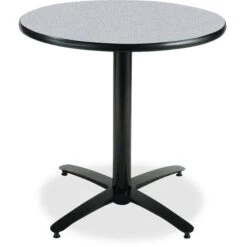 Round KFI 30in Grey Nebula Round Breakroom Table With Arched X Base, 29 W, 30 L, 29 H