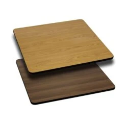 Square Square Table Top, Natural Or Walnut Rever, 24" W, 24" L, 1.125" H, Natural/Walnut