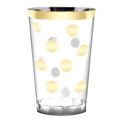 12 Oz Clear With Gold Dots Round Disposable Plastic Tumblers 240 Cups, 240PK