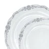 Clear W/Silver Vintage Rim Round Plastic Dinnerware Set (120 Dinner Plates+120 Salad Plates), 240PK