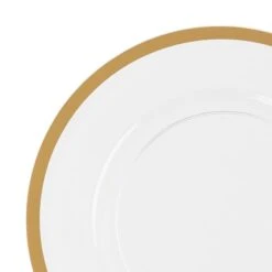 13 White With Gold Rim Round Disposable Plastic Charger Plates 60 Plates, 60PK