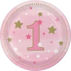 Creative Converting One Little Star Girl 1st Birthday Dessert Plates, 7", 96PK