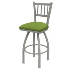 30" Swivel Bar Stool, Nickel Finish, Canter Kiwi Green Seat