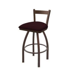 30" Low Back Swivel Bar Stool, Bronze Finish, Canter Bordeaux Seat