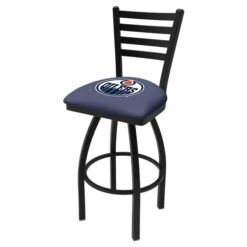 25" Blk Wrinkle Edmonton Oilers Swivel Bar Stool, Ladder Back