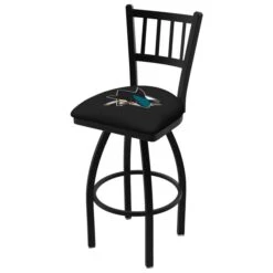 25" Blk Wrinkle San Jose Sharks Swivel Bar Stool, Jailhouse Back