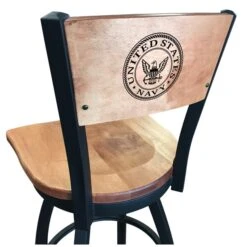 25" Blk Wrinkle U.S. Navy Swivel Bar Stool, Laser Engraved Back