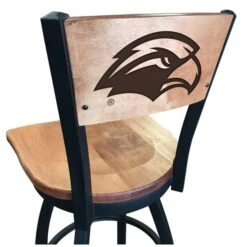 25" Blk Wrinkle Southern Miss Swivel Bar Stool, Laser Engraved Back