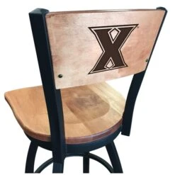 25" Blk Wrinkle Xavier Swivel Bar Stool, Laser Engraved Back