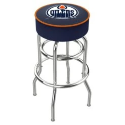 25" Edmonton Oilers Cushion Seat, 2-Ring Chrome Swivel Bar Stool