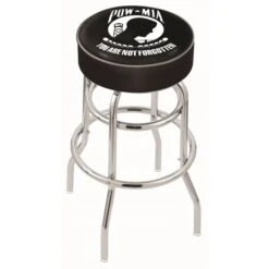 30" 4" POW/MIA Cushion Seat, Double-Ring Chrome Swivel Bar Stool