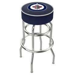 25" Winnipeg Jets Cushion Seat, 2-Ring Chrome Swivel Bar Stool