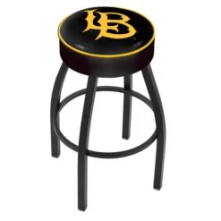 30" Long Beach State Univ Cushion Seat, Blk Wrnkl Base Swivel Bar Stool