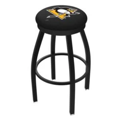 30" Blk Wrinkle Pittsburgh Penguins Swivel Bar Stool, Accent Ring