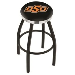 25" Blk Wrinkle Oklahoma State Swivel Bar Stool, Chrome Ring