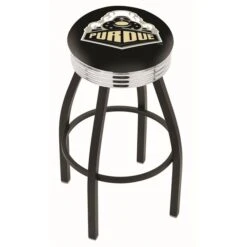 30" Blk Wrinkle Pitt Swivel Bar Stool, Chrome Ring