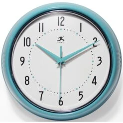Retro Round Turquoise - 9.5" Retro Metal Wall Clock