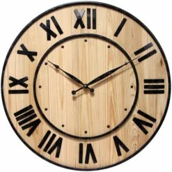 Wine Barrel - 23" Round Light Wood Clock, Open Face Silent Movement