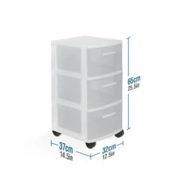 3-Drawer Storage Cabinet Rolling Cart In Clear And White (2-Pack)
