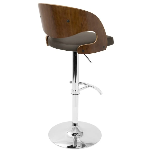Pino Adjustable Swivel Barstool In Walnut And Brown Faux Leather 9 Pino Adjustable Swivel Barstool In Walnut And Brown Faux Leather - Image 9