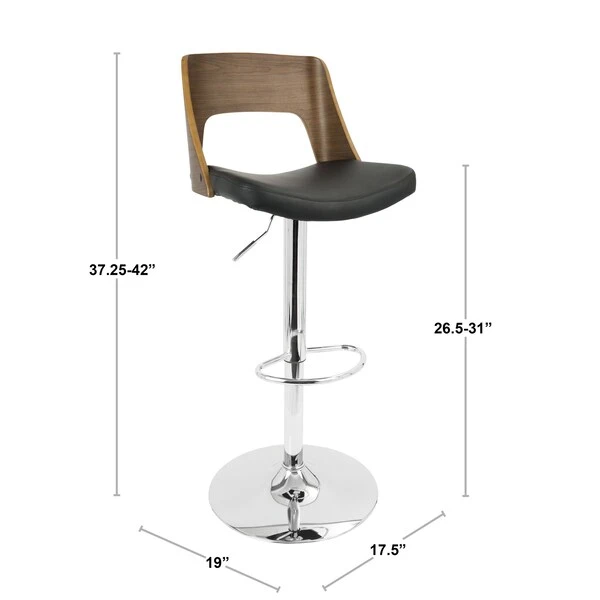 Valencia Adjustable Swivel Barstool In Walnut And Black Faux Leather 8 Valencia Adjustable Swivel Barstool In Walnut And Black Faux Leather - Image 8