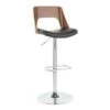 Valencia Adjustable Swivel Barstool In Walnut And Black Faux Leather