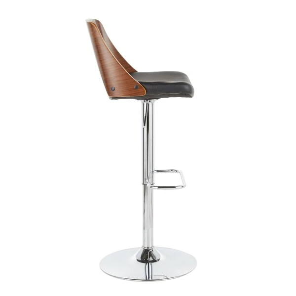 Valencia Adjustable Swivel Barstool In Walnut And Black Faux Leather 9 Valencia Adjustable Swivel Barstool In Walnut And Black Faux Leather - Image 9