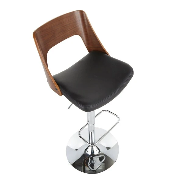 Valencia Adjustable Swivel Barstool In Walnut And Black Faux Leather 2 Valencia Adjustable Swivel Barstool In Walnut And Black Faux Leather - Image 2
