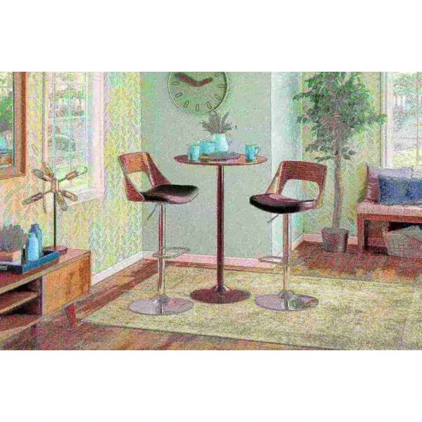 Valencia Adjustable Swivel Barstool In Walnut And Black Faux Leather 4 Valencia Adjustable Swivel Barstool In Walnut And Black Faux Leather - Image 4