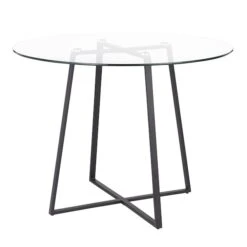 Cosmo Dining Table In Black Metal And Clear Tempered Glass Top