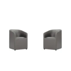 Anna Round Faux Leather Dining Chair In Pewter - Set Of 2