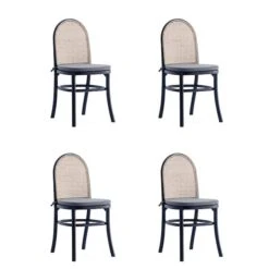 Paragon Dining Chair 1.0 With Grey Cushions In Black And Cane, Set Of 4