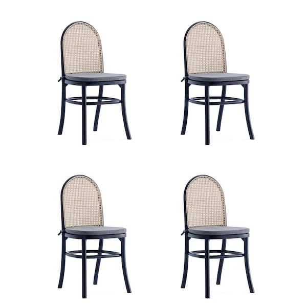 Paragon Dining Chair 1.0 With Grey Cushions In Black And Cane, Set Of 4 1 Paragon Dining Chair 1.0 With Grey Cushions In Black And Cane, Set Of 4