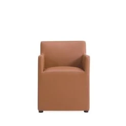 Anna Square Faux Leather Dining Armchair In Saddle