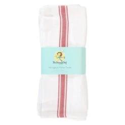 Herringbone Tea Towels Red Stripe , 12PK