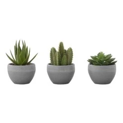 Monarch Specialties Artificial Plant, 6" Tall, Succulent, Indoor, Faux, Fake, Table, Greenery, Potted, Set Of 3