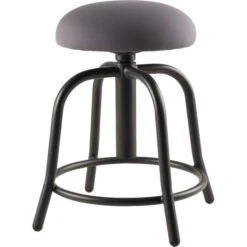 18"-25" HT Adjust Stool, 3" Fabric Padded Charcoal Seat/Black Frame