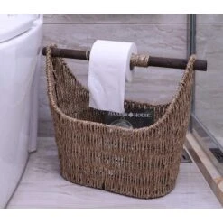 Vintiquewise Free Standing Magazine And Toilet Paper Holder Basket With Wooden Rod -Zoro Tools Shop Quickway20Imports20Inc 600109xx598c5c