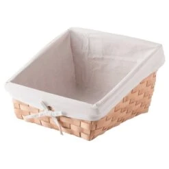 Vintiquewise Wooden Angled Display Basket With Fabric Liner For Storage And Display