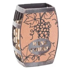 Vintiquewise Vintage Decorative Metal Barrel Shaped Tabletop Countertop Wine Cork Holder