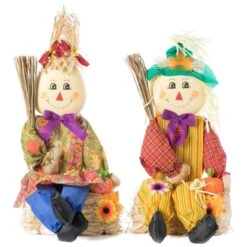 Garden Scarecrows Sitting On Hay Bale, PK 2