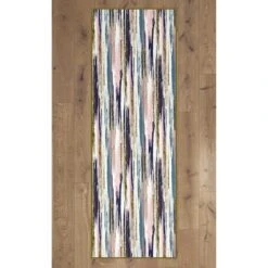 Area Rug With Nonslip Backing, Abstract Brushstrokes And Glitter Pattern, 2.5 X 6.5 Ft Runner