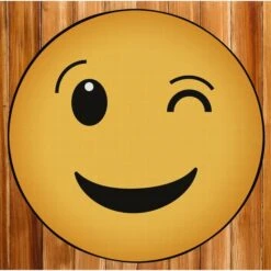 Emoji Style Round Funny Smiley Face Kids Area Rug, Wink Emoji Rug, 24 X 24