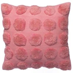 16 Boho Tufted Dots Cotton Throw Pillow Cushion Cover, Pink
