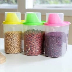 Small BPA-Free Plastic Food Saver, Kitchen Food Cereal Storage Containers With Graduated Cap, PK 3