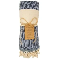 100% Cotton Turkish Bath Towel, 40 X 70 Diamond Peshtemal, Navy