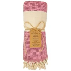 100% Cotton Turkish Bath Towel, 40 X 70 Diamond Peshtemal, Hot Pink