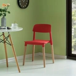 Modern Plastic Dining Chair Open Back With Beech Wood Legs, Red, PK 4 -Zoro Tools Shop Quickway20Imports20Inc 799120xx669842