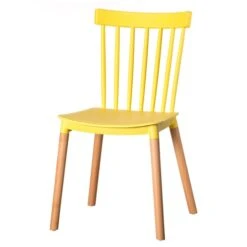 Modern Plastic Dining Chair Windsor Design With Beech Wood Legs, Yellow